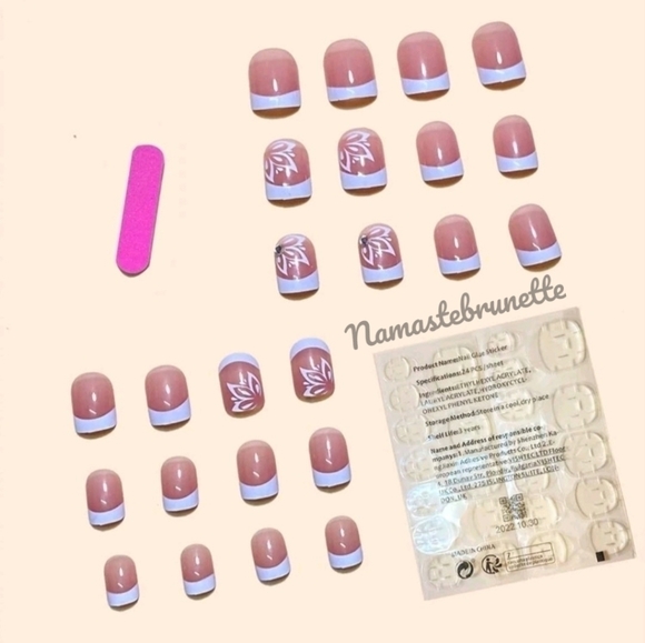 2/$16 Floral & Rhinestone French Manicure Press on Nails - Picture 3 of 17